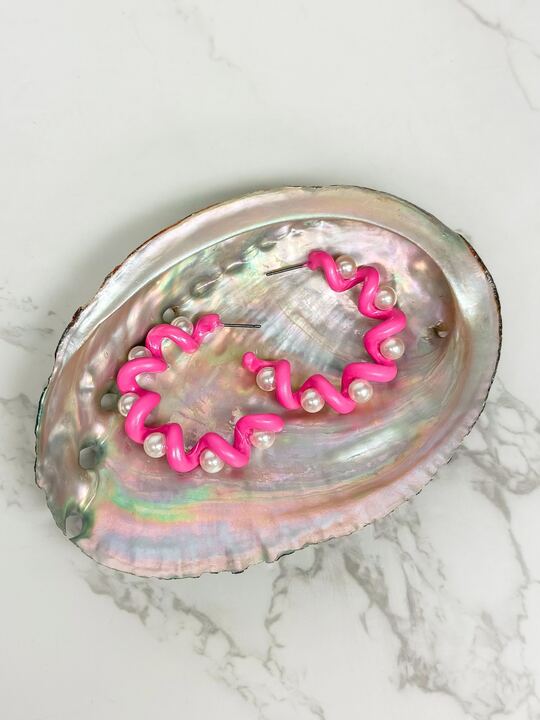 Color Coated Pearl Coil Hoop Earrings
