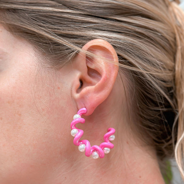 Color Coated Pearl Coil Hoop Earrings