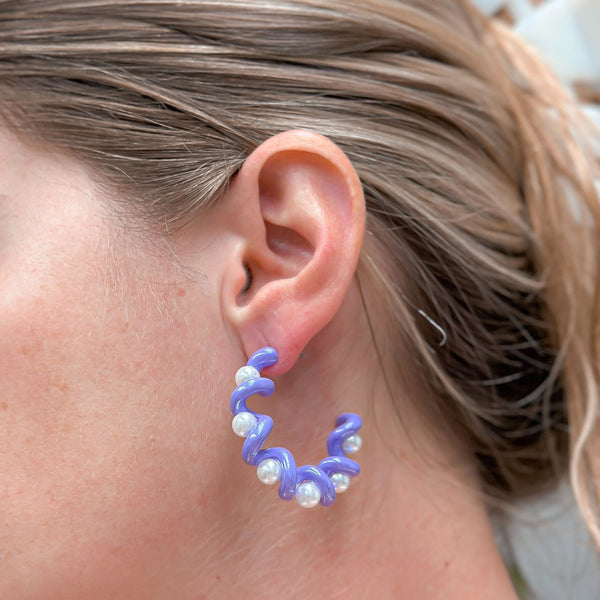 Color Coated Pearl Coil Hoop Earrings