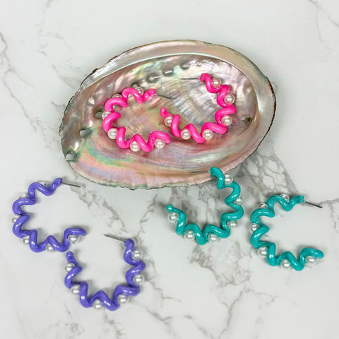 Color Coated Pearl Coil Hoop Earrings