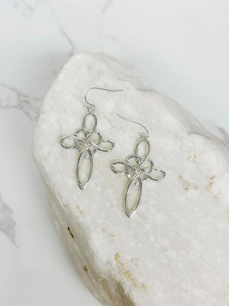 Heart Cross Dangle Earrings