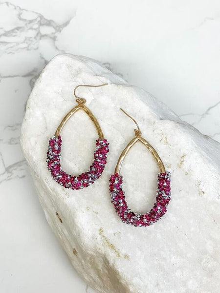 Crystal Encrusted Gold Teardrop Dangle Earrings