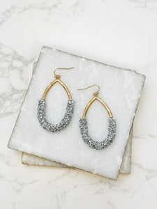 Crystal Encrusted Gold Teardrop Dangle Earrings - Silver