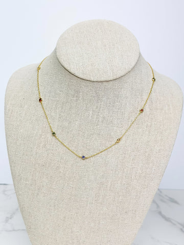 Cubic Zirconia Rainbow Station Necklace