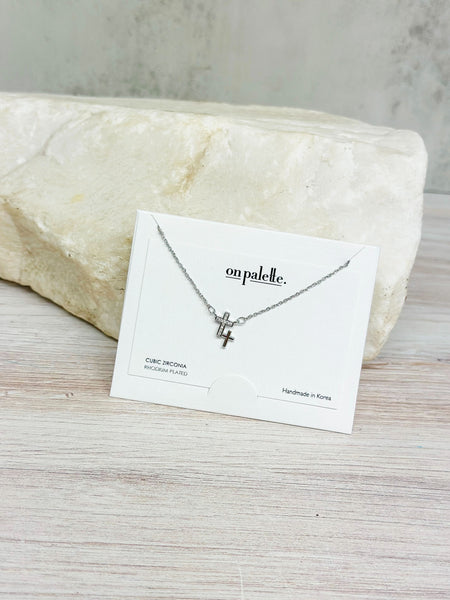 Double Cross Pendant Necklace - Silver