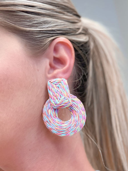Colorful Raffia Circle Statement Earrings