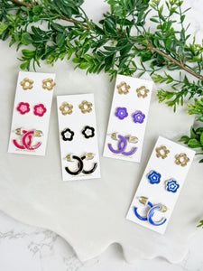 Simple Enamel Flower Earrings Sets