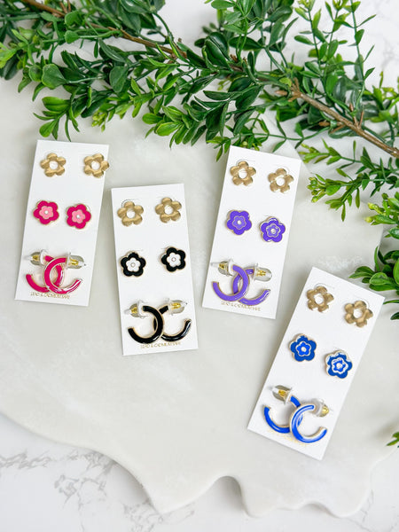 Simple Enamel Flower Earrings Sets