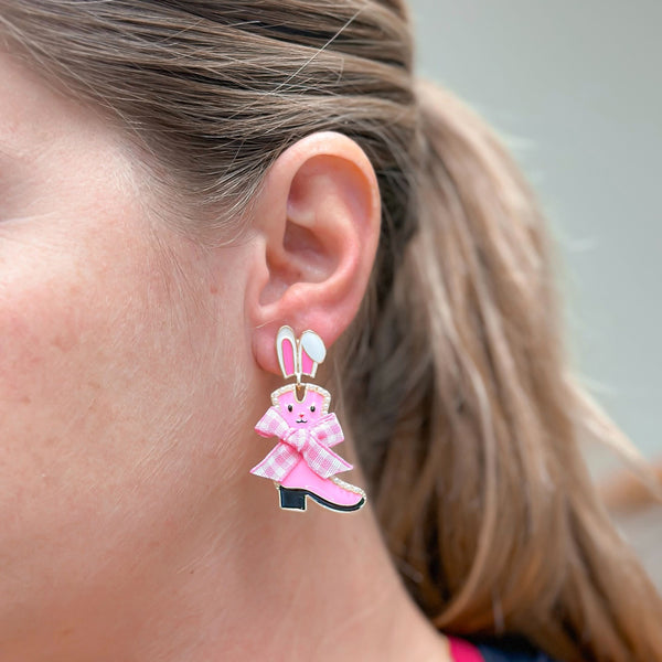 Enamel Bunny Boot Dangle Earrings