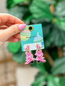 Enamel Bunny Boot Dangle Earrings