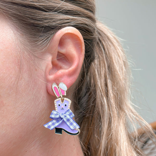 Enamel Bunny Boot Dangle Earrings