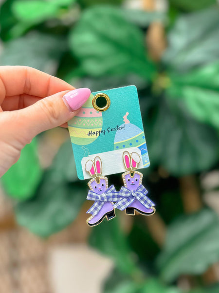 Enamel Bunny Boot Dangle Earrings