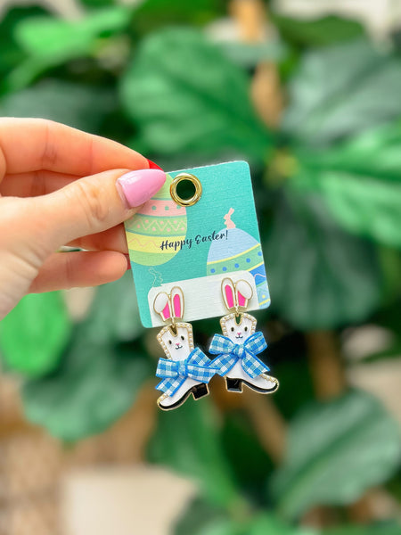 Enamel Bunny Boot Dangle Earrings