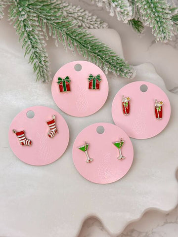 Assorted Christmas Enamel Stud Earring Packs - 30 units