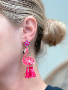 Flamingo Tassel Dangle Earrings