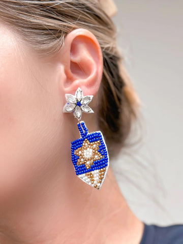 Dreidel Beaded Dangle Earrings