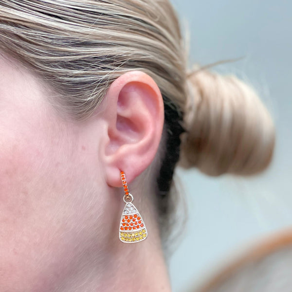 Rhinestone Candy Corn Huggie Hoop Earrings