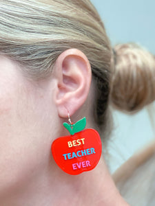 'Best Teacher Ever' Apple Dangle Earrings