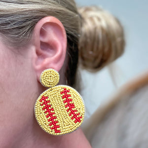 Softball Beaded Dangle Earrings