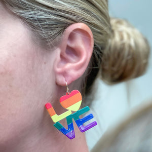 Rainbow 'LOVE' Heart Dangle Earrings