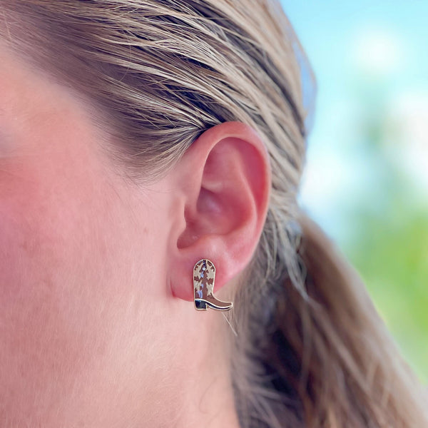 Western Enamel Stud Earrings - Brown Boot