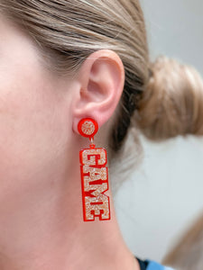 'Game Day' Statement Dangle Earrings - Red & Gold