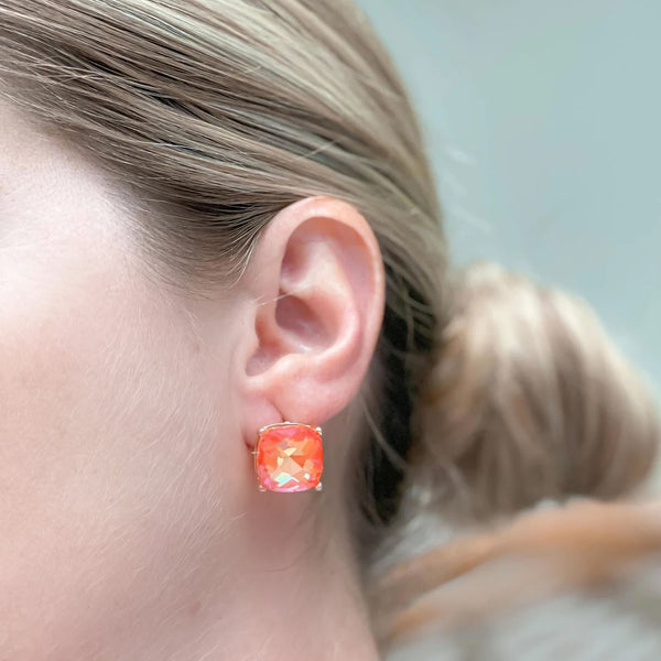 Iridescent Glass Crystal Stud Earrings - Orange