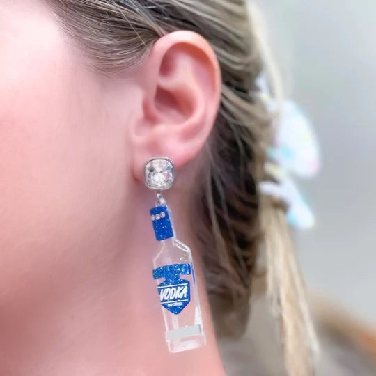 Boozy Bottle Crystal Dangle Earrings - Vodka