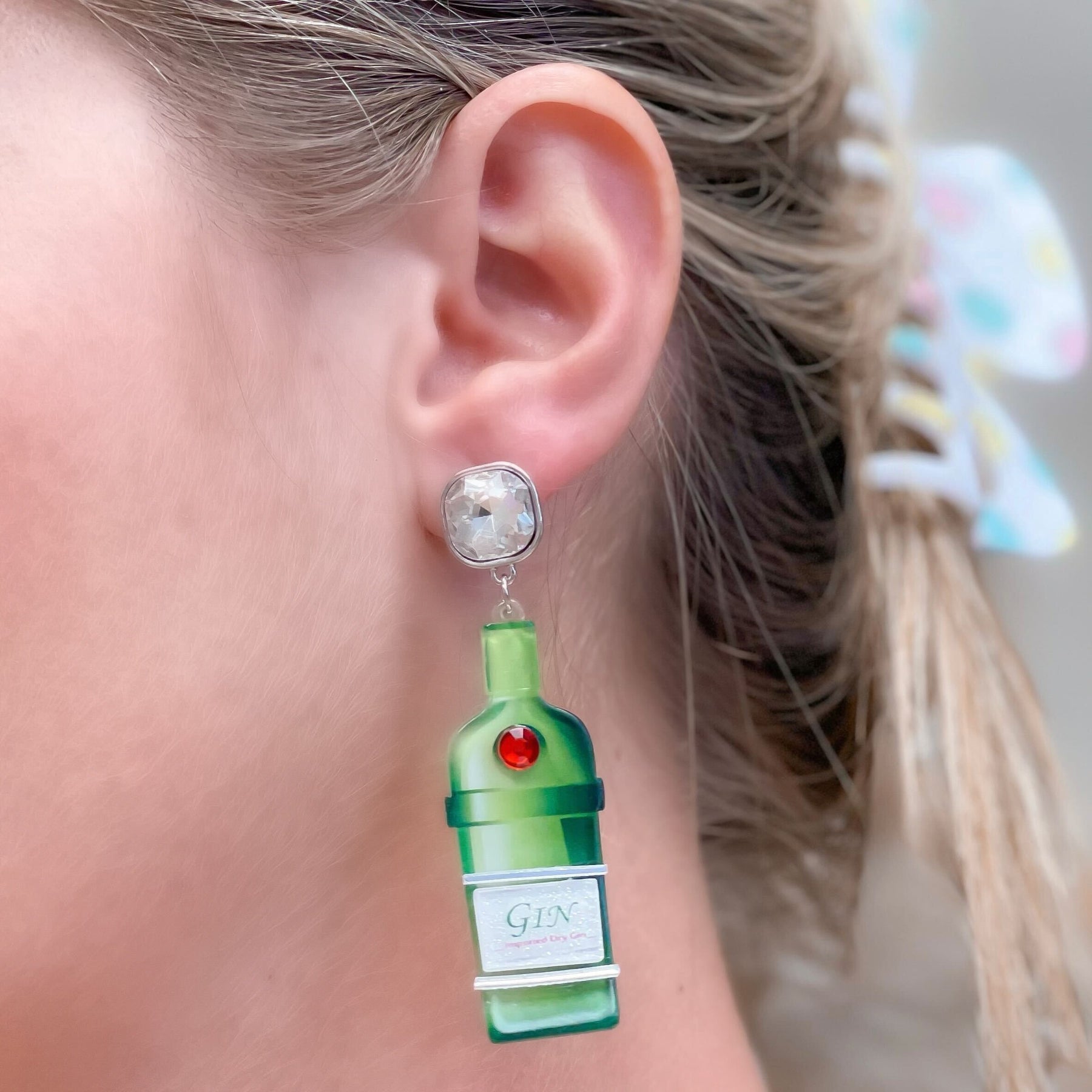 Boozy Bottle Crystal Dangle Earrings - Gin