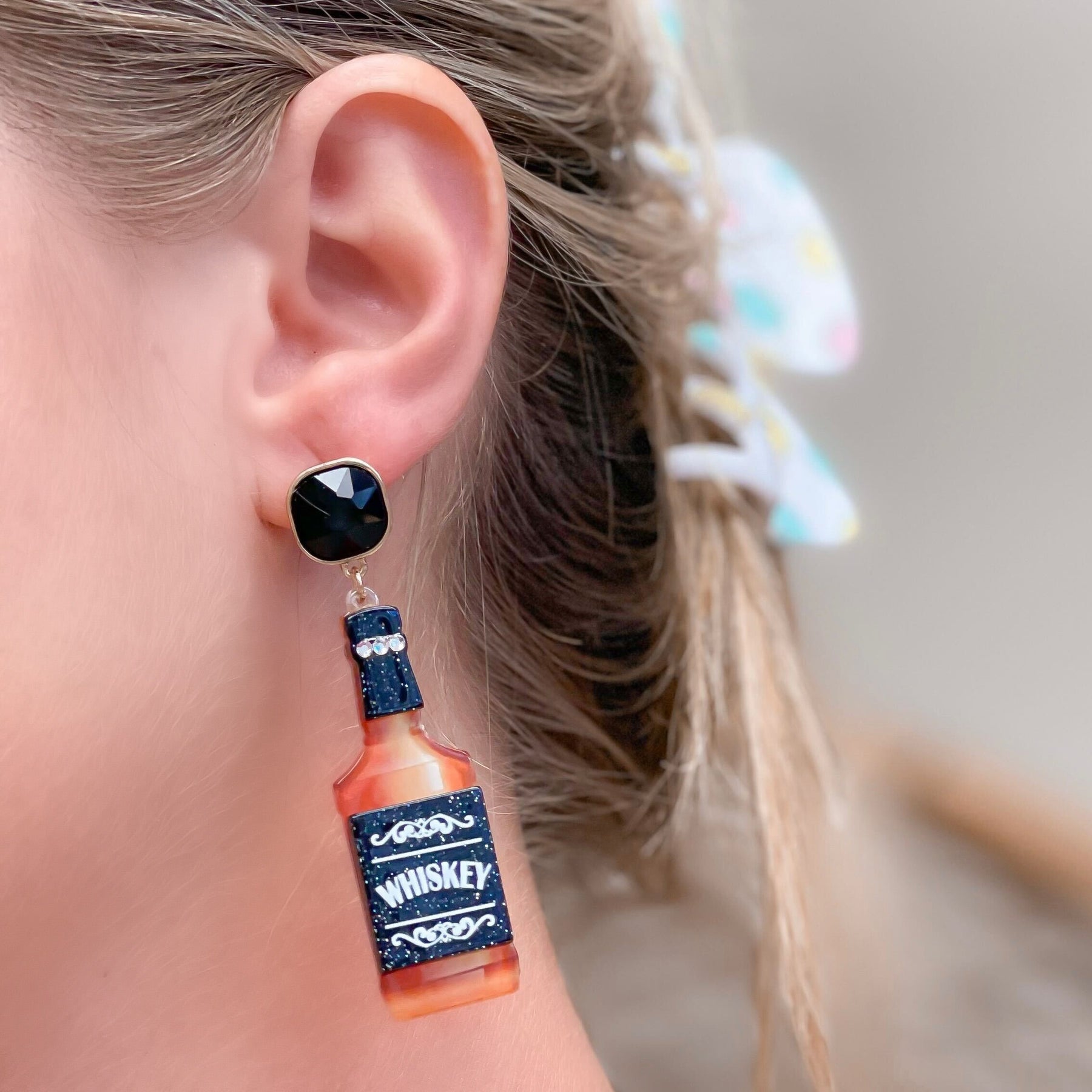 Boozy Bottle Crystal Dangle Earrings - Whiskey
