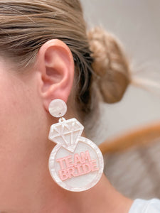 Acrylic 'Team Bride' Ring Dangle Earrings