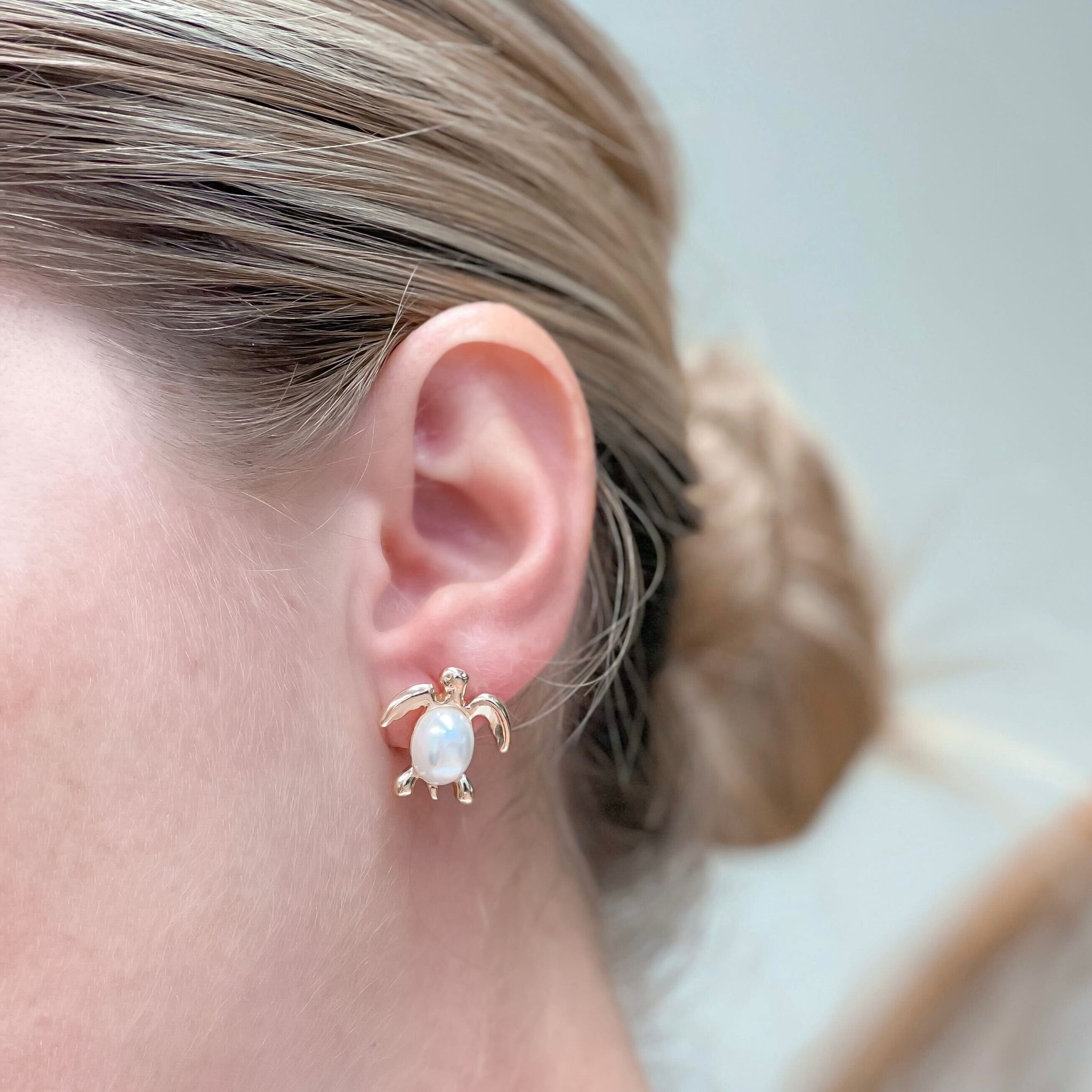 Pearl Turtle Stud Earrings