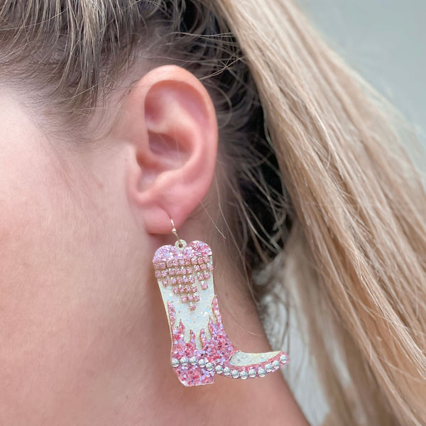 Glitter & Rhinestone Cowboy Boot Dangle Earrings