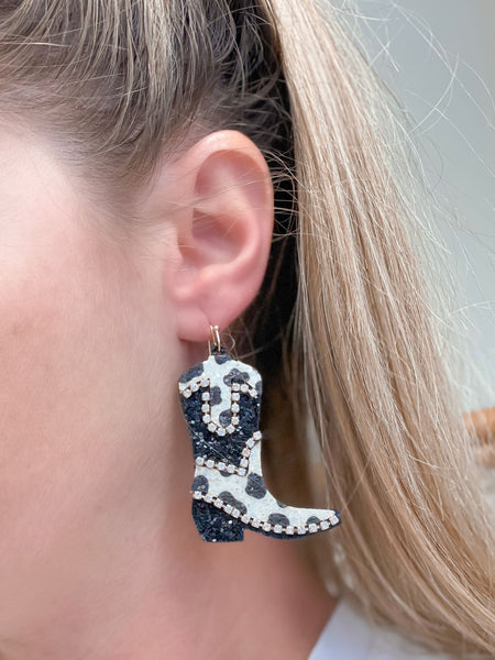 Glitter & Rhinestone Cowboy Boot Dangle Earrings