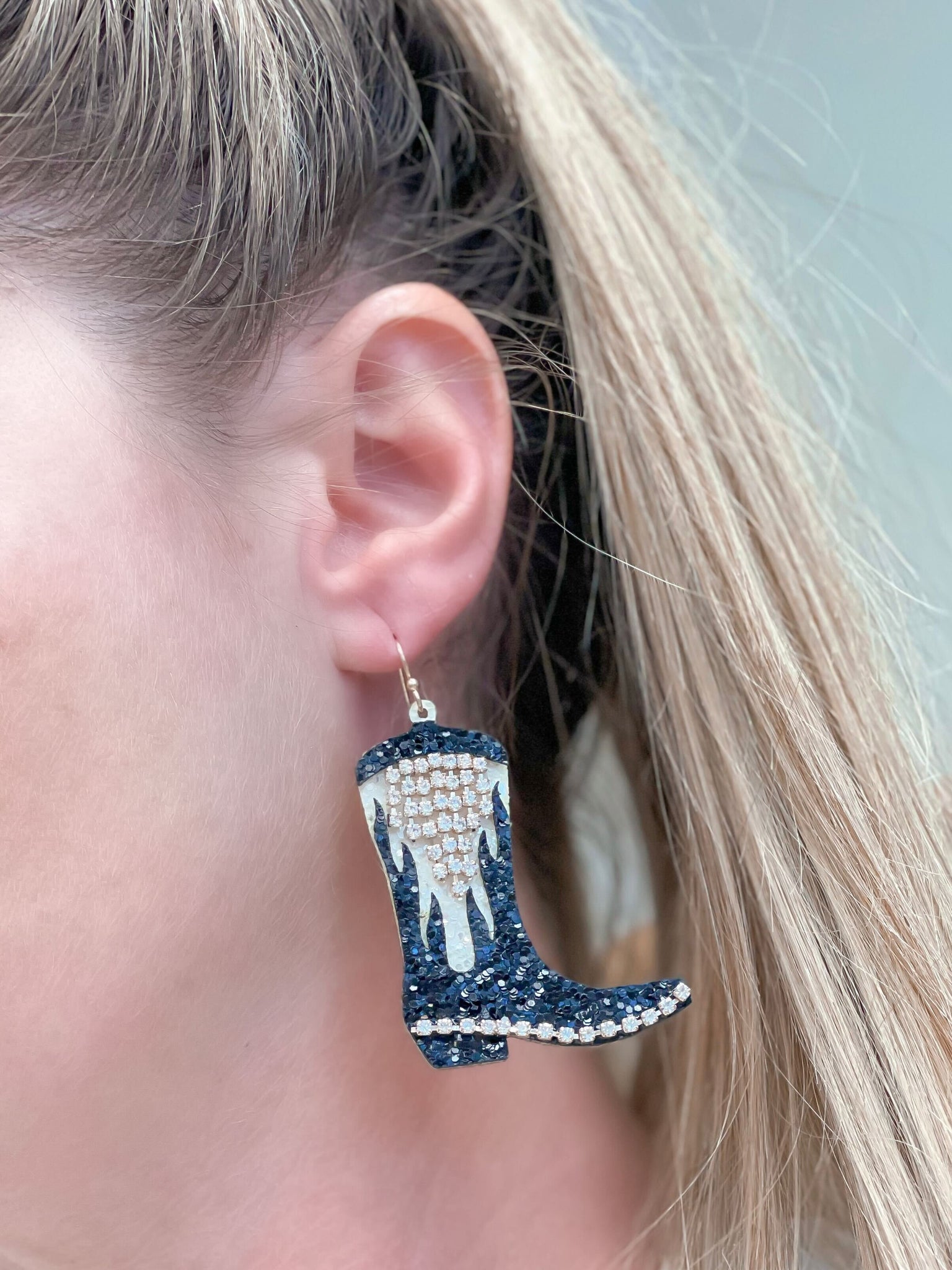 Glitter & Rhinestone Cowboy Boot Dangle Earrings