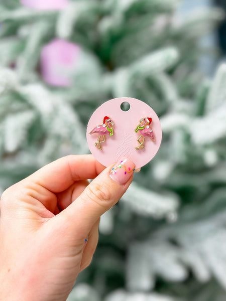 Festive Flamingo Enamel Stud Earrings