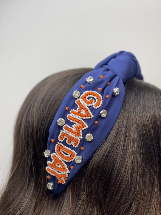 'Game Day' Embellished Headbands - Blue & Orange
