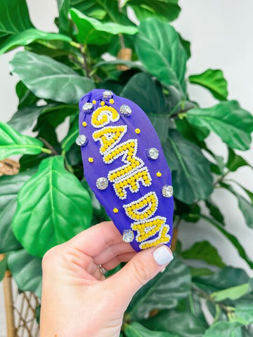 'Game Day' Embellished Headbands - Purple & Yellow