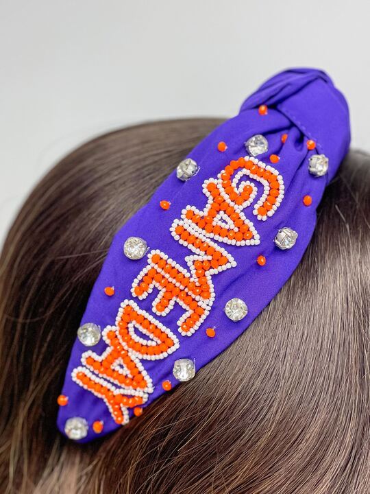 'Game Day' Embellished Headbands - Purple & Orange