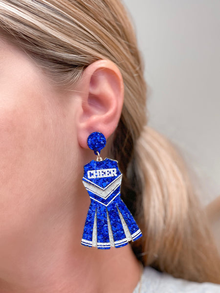 Glitter Cheerleader Dress Dangle Earrings