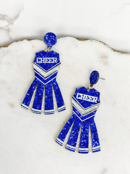 Glitter Cheerleader Dress Dangle Earrings