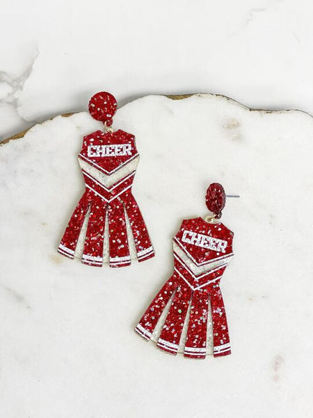 Glitter Cheerleader Dress Dangle Earrings