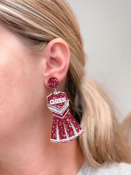 Glitter Cheerleader Dress Dangle Earrings