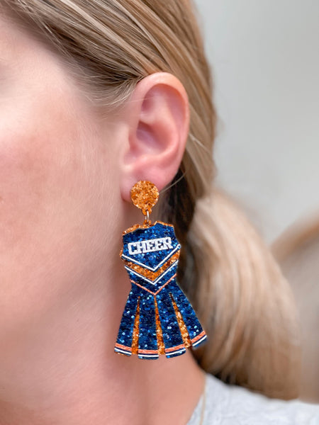 Glitter Cheerleader Dress Dangle Earrings