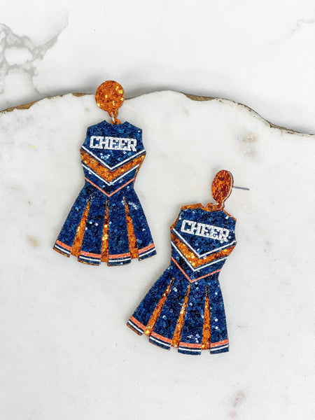 Glitter Cheerleader Dress Dangle Earrings