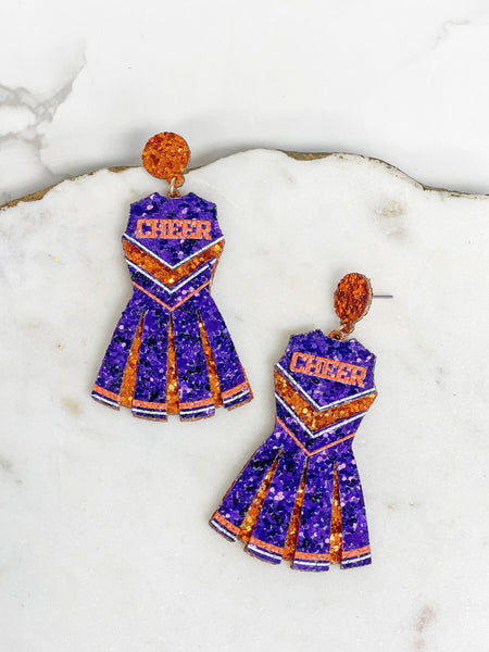 Glitter Cheerleader Dress Dangle Earrings