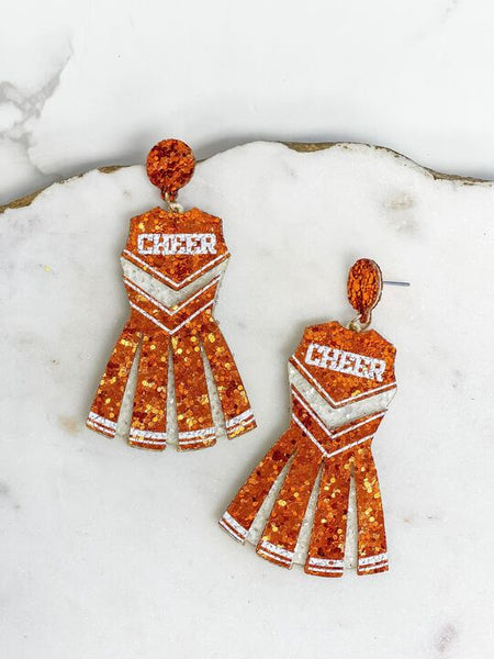 Glitter Cheerleader Dress Dangle Earrings