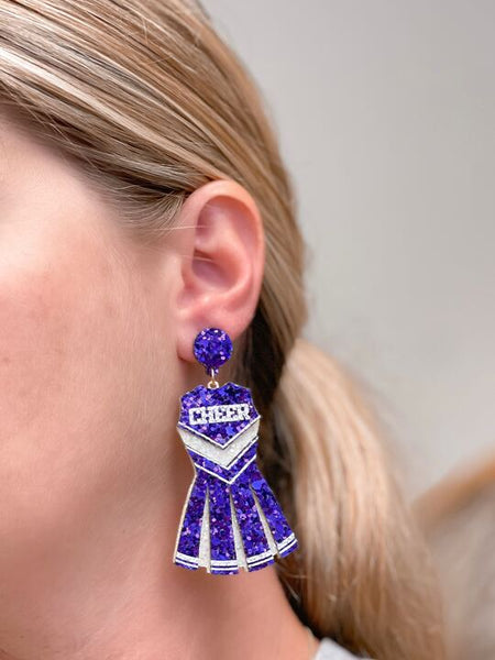 Glitter Cheerleader Dress Dangle Earrings
