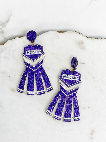 Glitter Cheerleader Dress Dangle Earrings