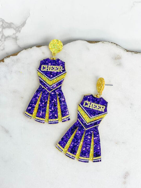 Glitter Cheerleader Dress Dangle Earrings